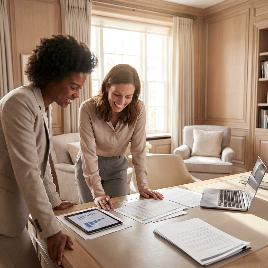 business owner reviewing financial reports and financial planning documents